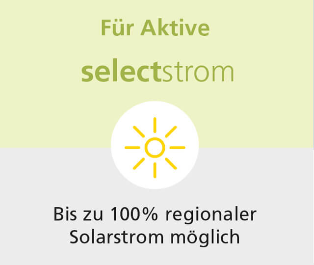 Für Aktive: selectstrom aus bis zu 100% regionalem Solarstrom
